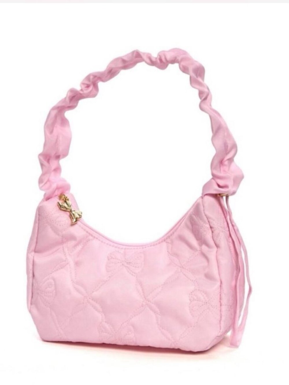 LoveShackFancy x Yoobi Pink Quilted Shoulder Bag Gold Bow New With Tags